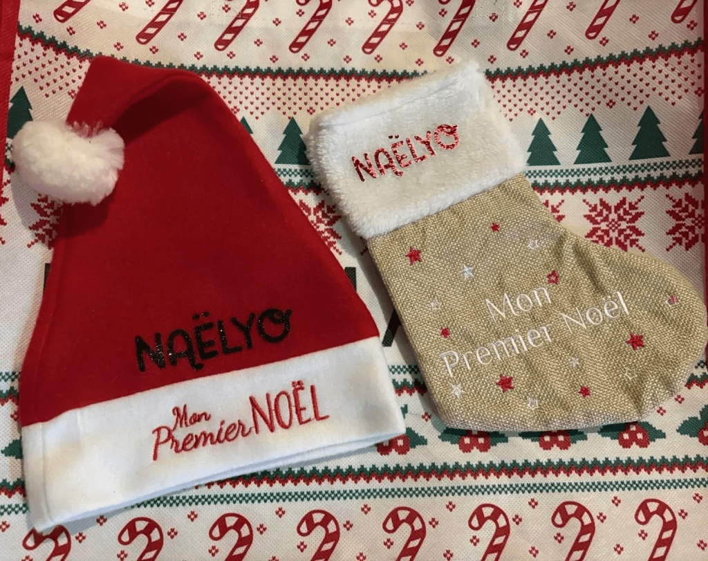 🎄 Chaussette & chapeau de Noël personnalisés