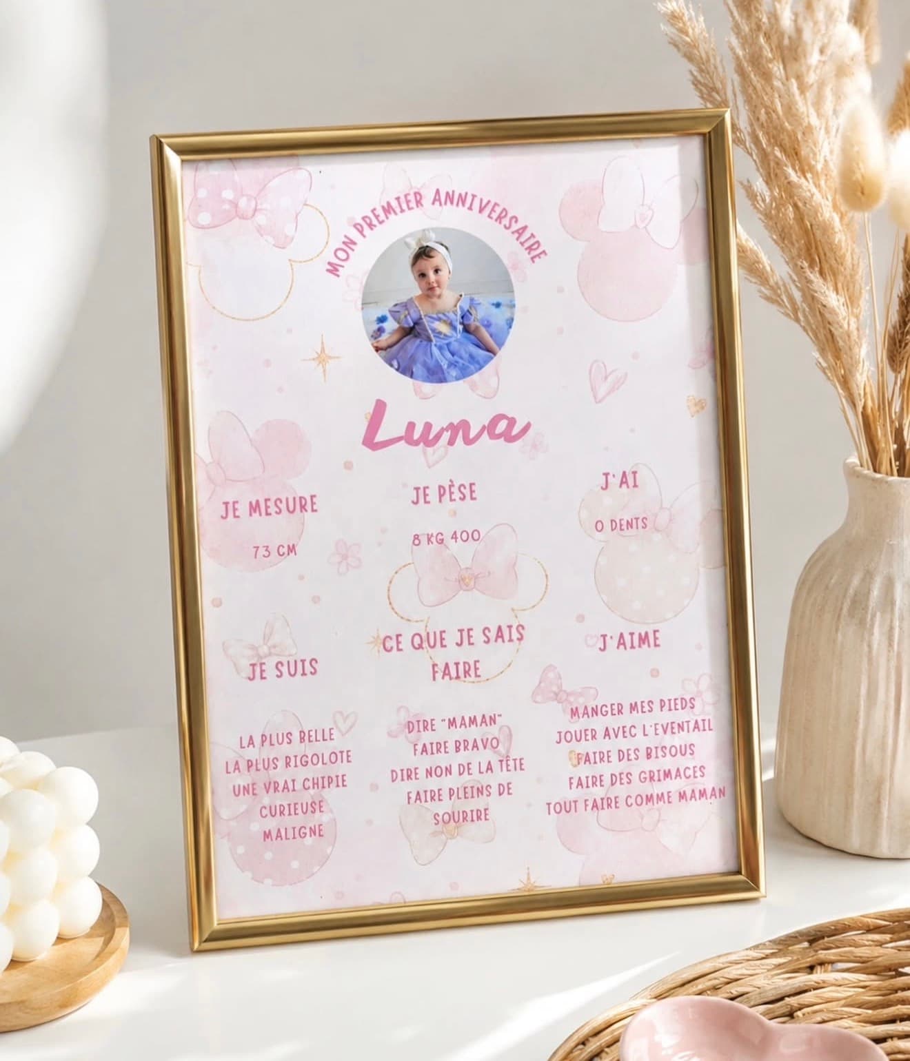 🎂 Affiches « Mon premier anniversaire » - Thème Minnie 🎀